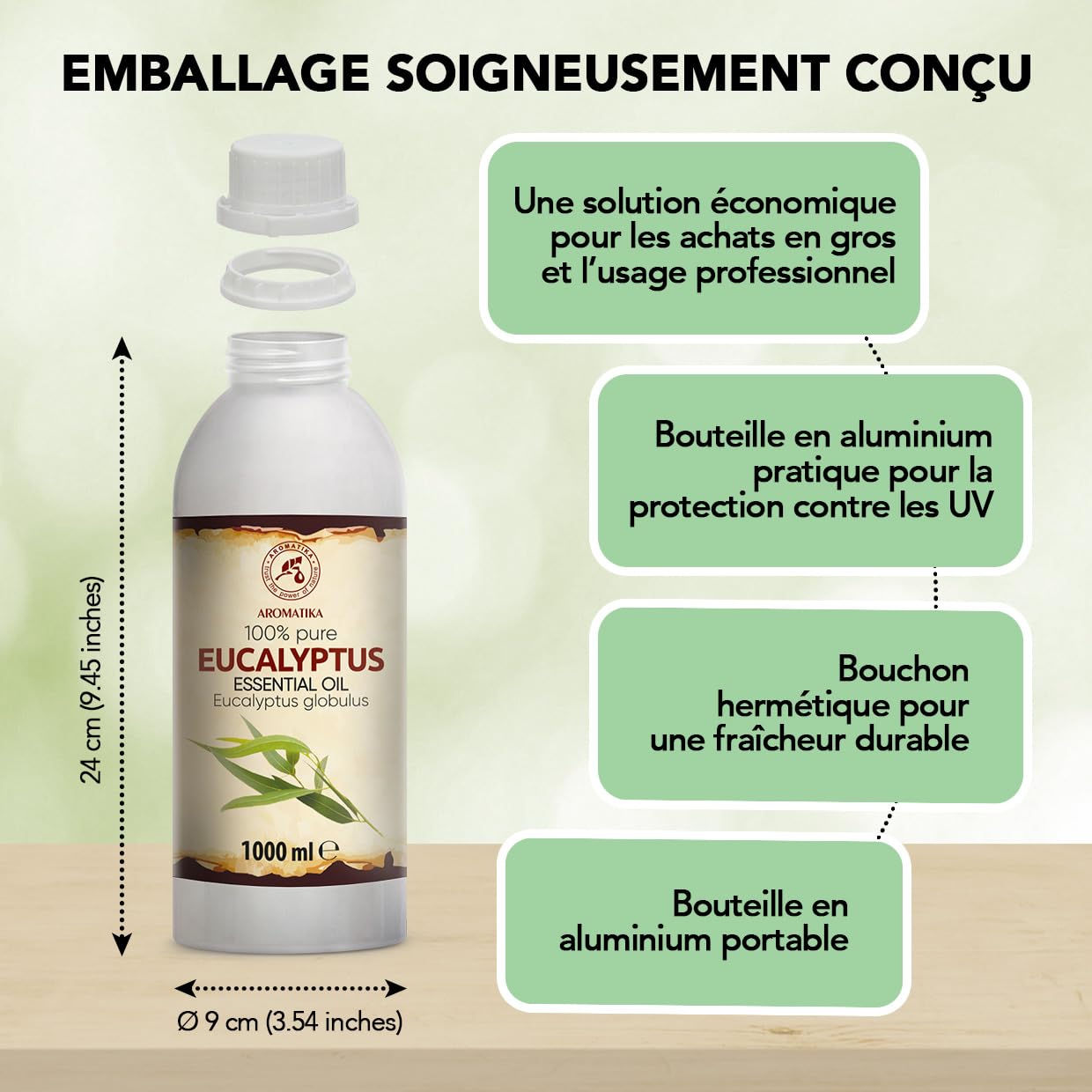 Huile Essentielle d'Eucalyptus 1000 ml - Eucalyptus Globulus - pour Diffuseur et Lampe Aroma - le Savon et les Bougies - Sauna - Parfums d'Intérieur - Arôme frais - Aromathérapie