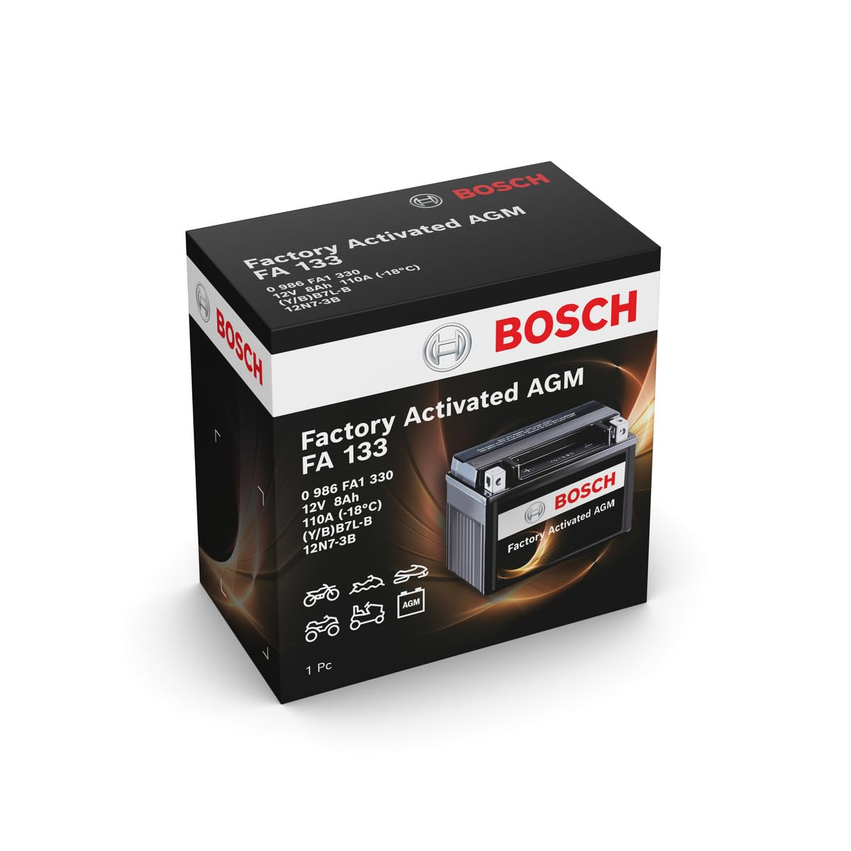 Bosch FA133 - Batería para Motocicletas AGM - 12V 110A 8Ah - Adecuada para motocicletas, motos de enduro, scooters, quads, motos de agua - Compatible M4F21, BB7L-B, 12N7-3B