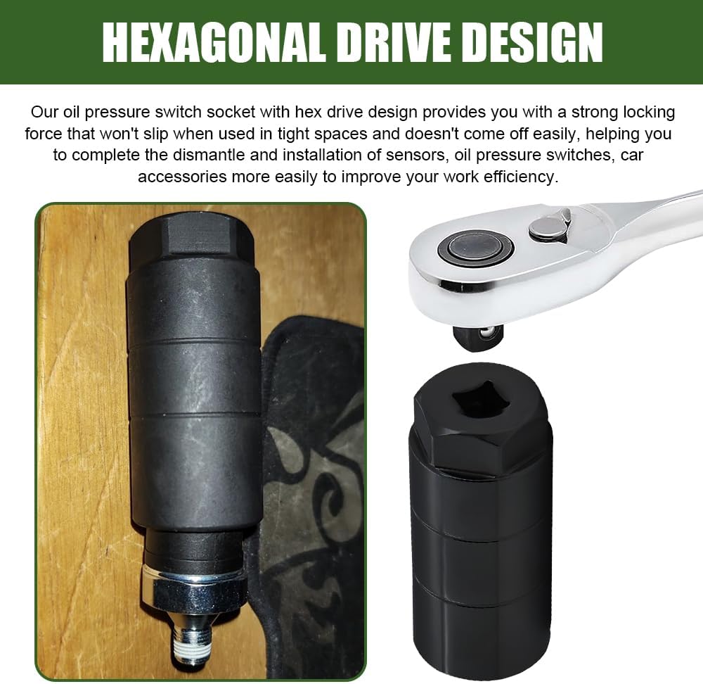 Oil Pressure Sensor Socket, Oil Filter Socket, 3/8" Drive Oil Pressure Sending Unit Socket Fits 1 1/16" Switch, Oil Pressure Switch Socket for Quick Removing/Installing Oil Sending Unit