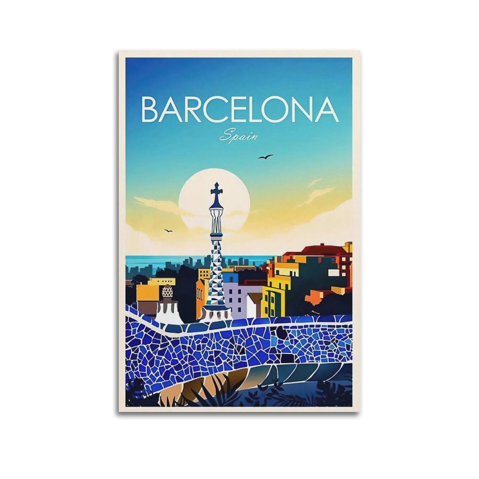 DLJGDS Vintage Travel Poster Barcelona, Spain Decorative Painting Canvas Wall Posters And Modern Family Bedroom Decor 16x24inch(40x60cm)