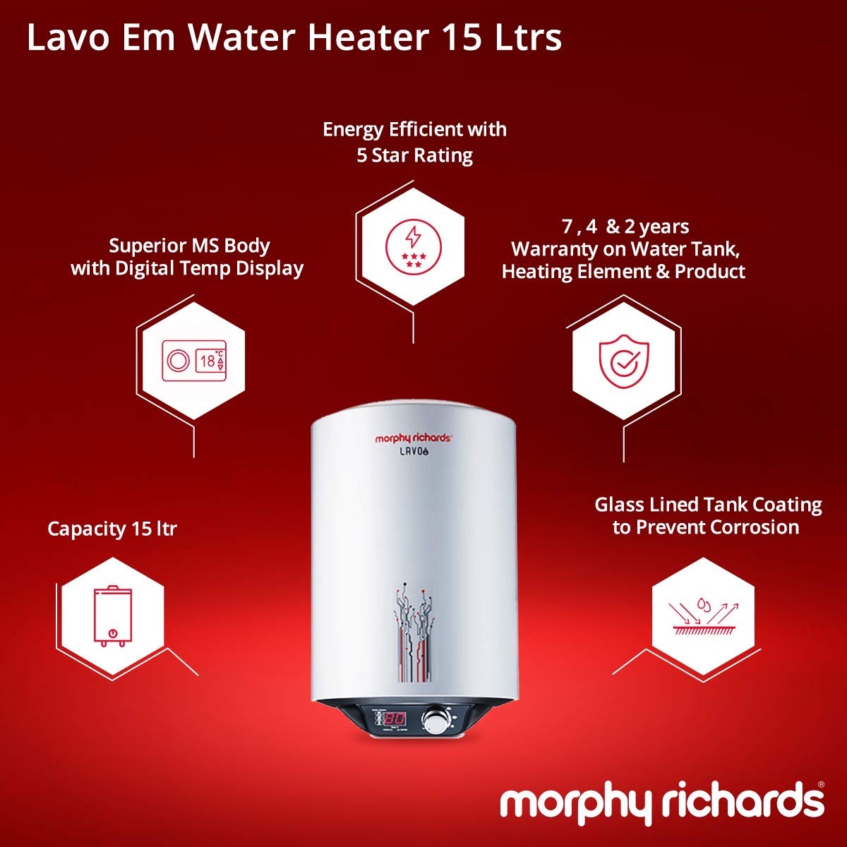 Buy Morphy Richards Lavo 15 Litre Storage 5 Star Water Heater (Red) Online  at Low Prices in India - Amazon.in