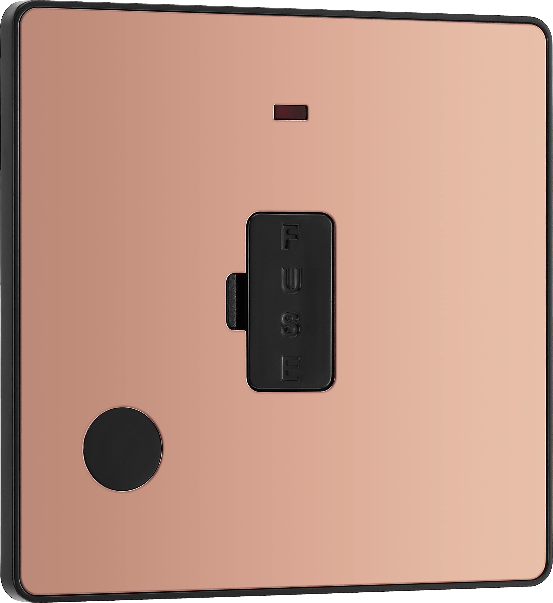 British General Polished Copper Bg Electrical Unswitched Fused Connection Unit With Led Power Indicator And Flex Outlet, Fused Spur Fcu, Double Pole, Screwless Front Plate, Round Edges, Evolve, 13A, Pcdpc54b