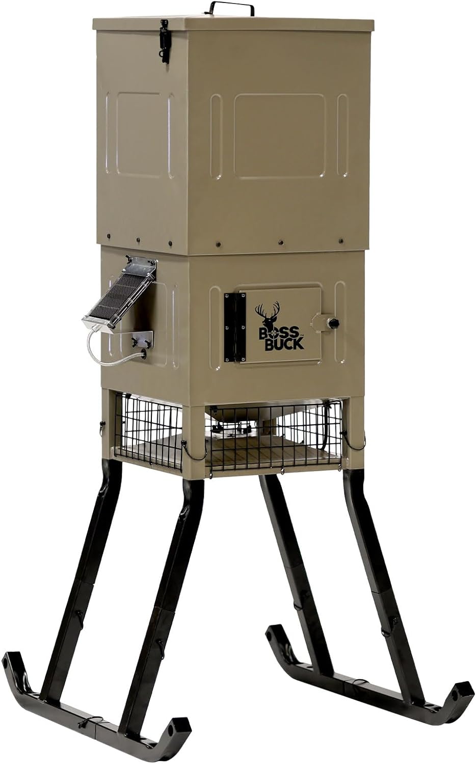 Boss Buck Stand & Fill Sled Feeder with Diverter Plate & Solar Panel | Easy Assembly Durable Steel Deer Hunting Varmint Guarded Programmable Automatic Game Feeder 300LB