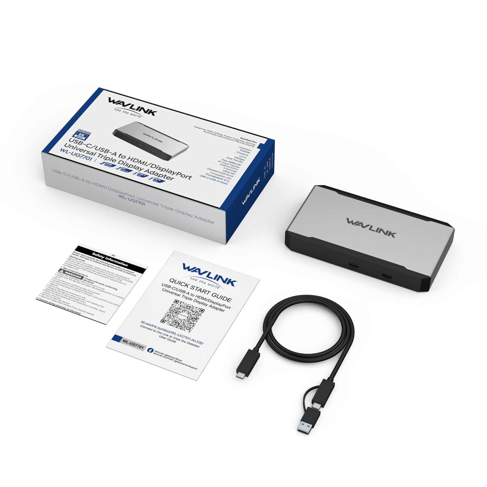 WAVLINK Docking station per 3 monitor per sistemi macOS M1/M2/M3/M4. Host Type-C/A, ingresso PD 100W, 3 HDMI + 2 DP disponibili, Triplo 4K@60Hz, Driver SMI e host USB3.2 Gen 2 richiesti
