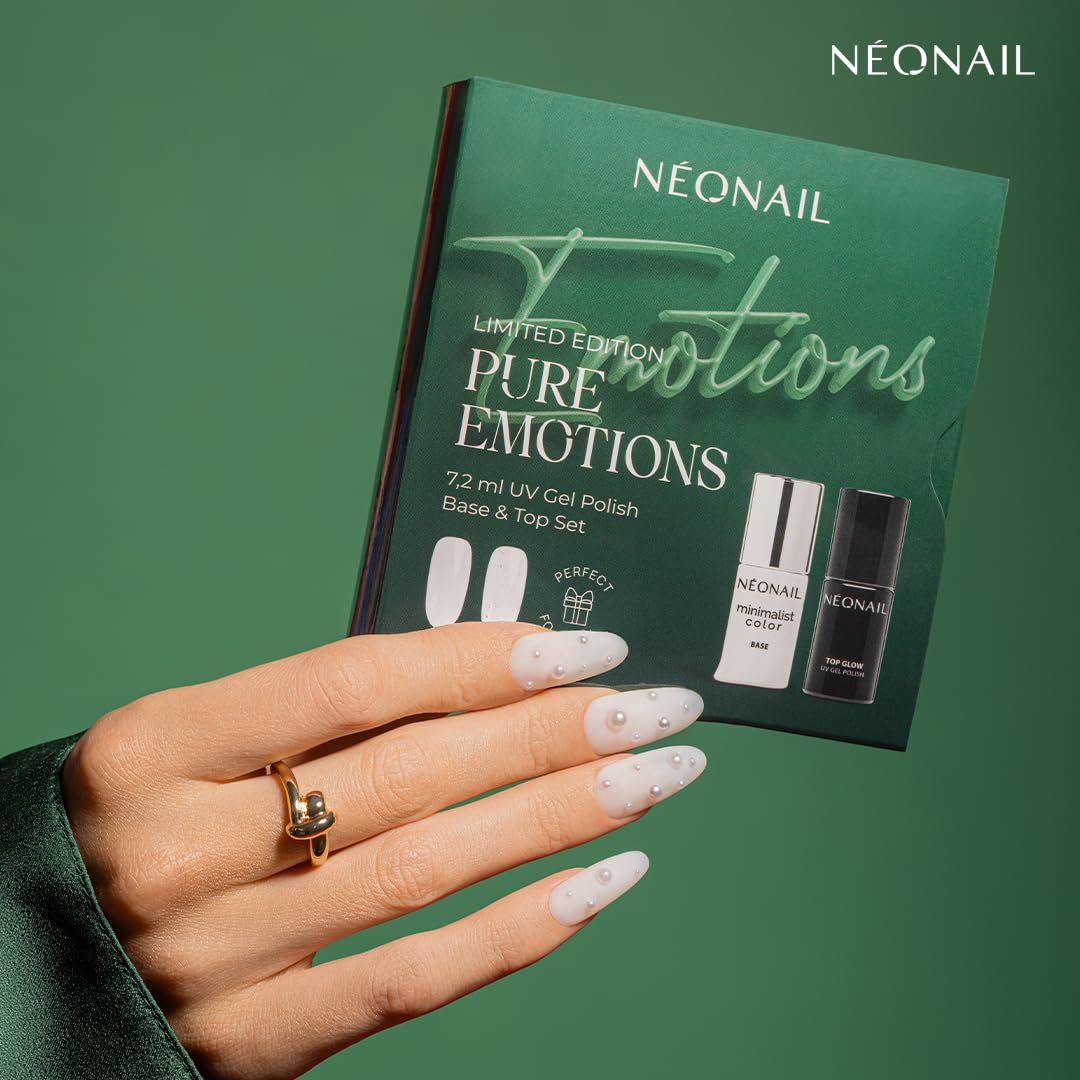 NÉONAIL Zestaw do Manicure Hybrydowego PURE EMOTIONS - baza & top - Minimalist Color Base Snow Tone 7,2 ml & Top Glow Shiny Flakes 7,2 ml
