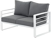 Vista 12 de Patiorama Juego de muebles de aluminio para patio, sofá biplaza de patio al aire libre, sofá de 2 asientos, silla de metal blanco para todo