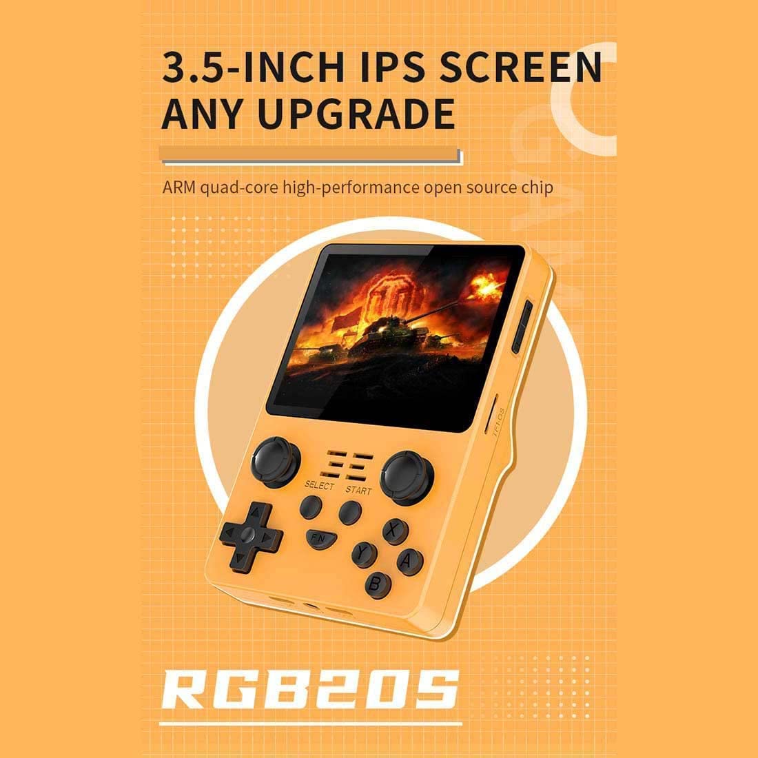 RGB20S Console con 20000 Giochi preinstallati, Gioco Retrò portatile, funzione Salva e carica.-Yellow||128G