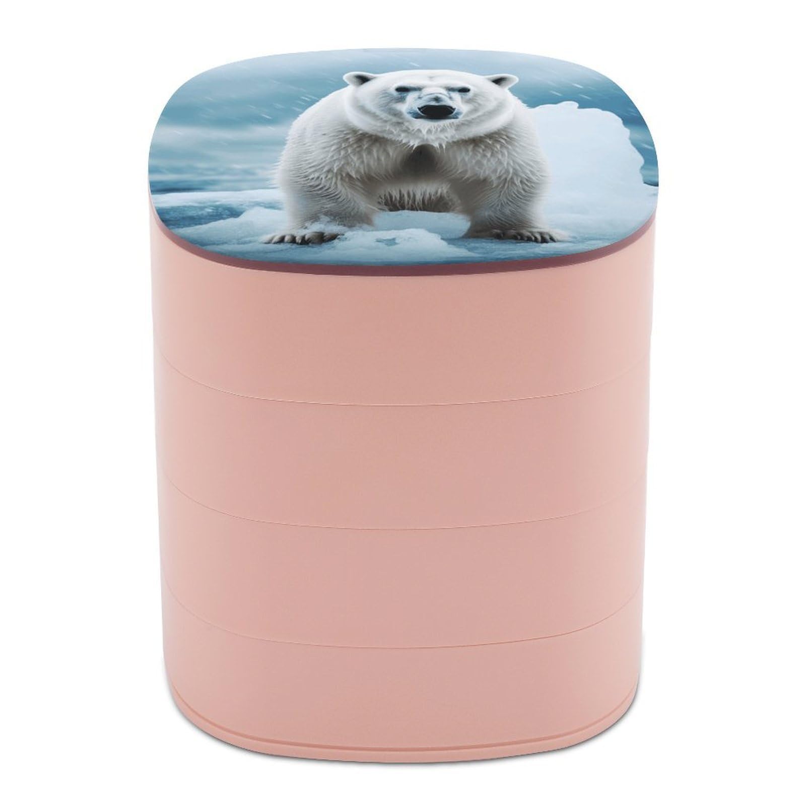 VstaDank Cool Animal White Polar Bear Jewelry Organizer 4-Layer Rotating Travel Jewelry Tray Case with Lid for Bracelets Rings Bracelets Small Jewelry Storage Box Earring Holder for Women