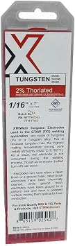 2% Thoriated Tungsten Electrode, 1/8, Red, 7 in L, 10PK