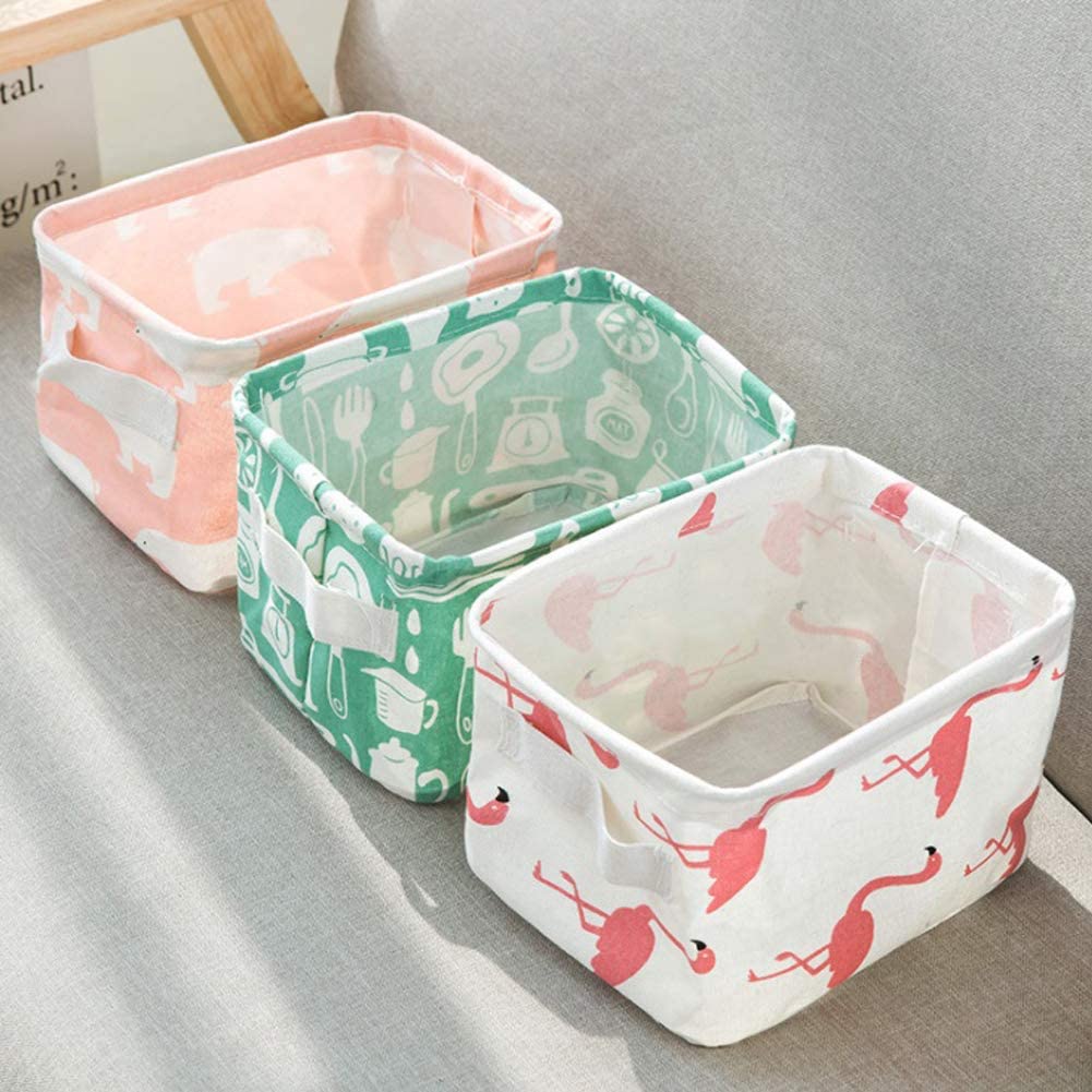 NEEL HOUSE Canvas Fabric Foldable Mini Storage Basket - Set of 3