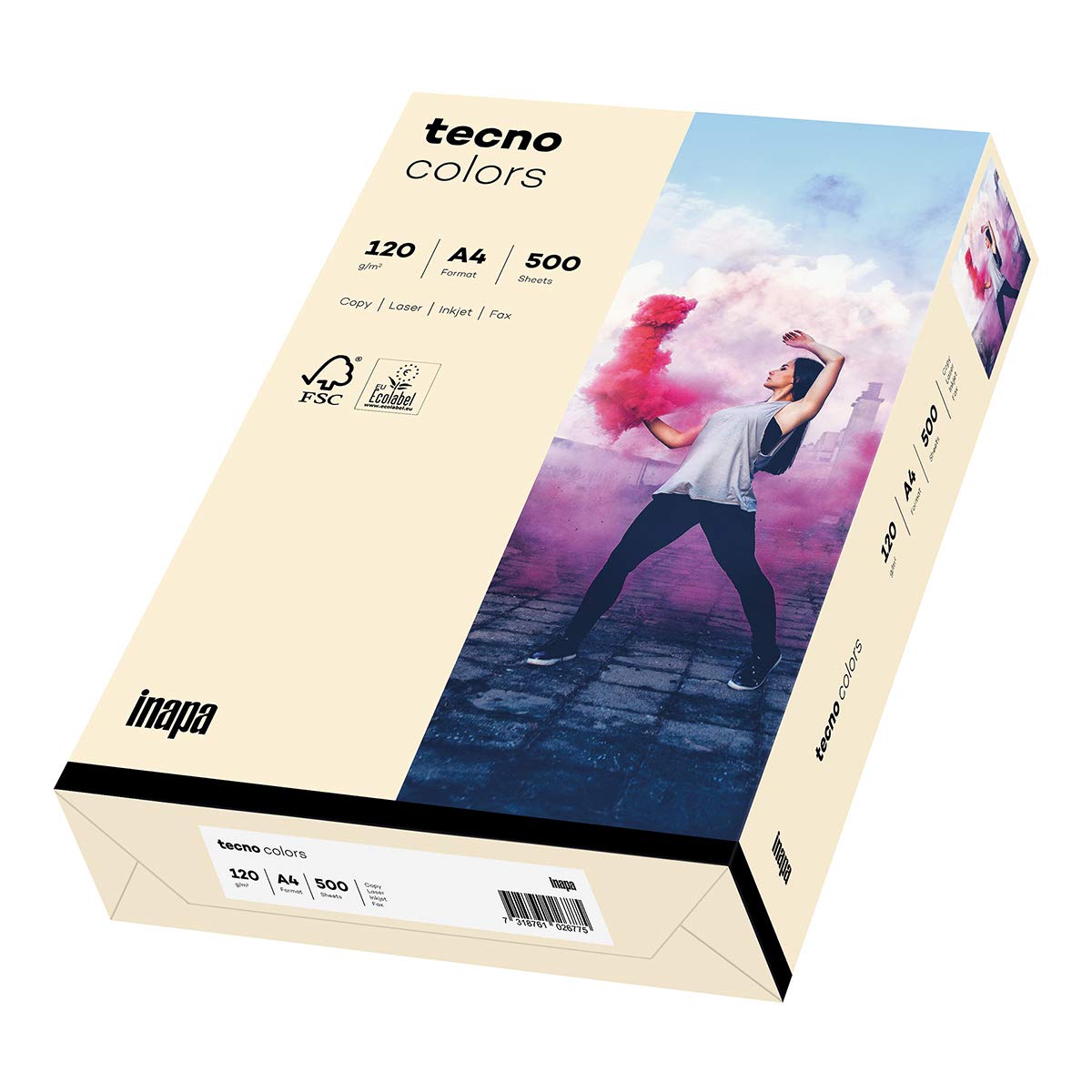 inapa farbiges Druckerpapier, buntes Papier tecno Colors: 120 g/m², A4, 1.250 Blatt (5x250), hellchamois