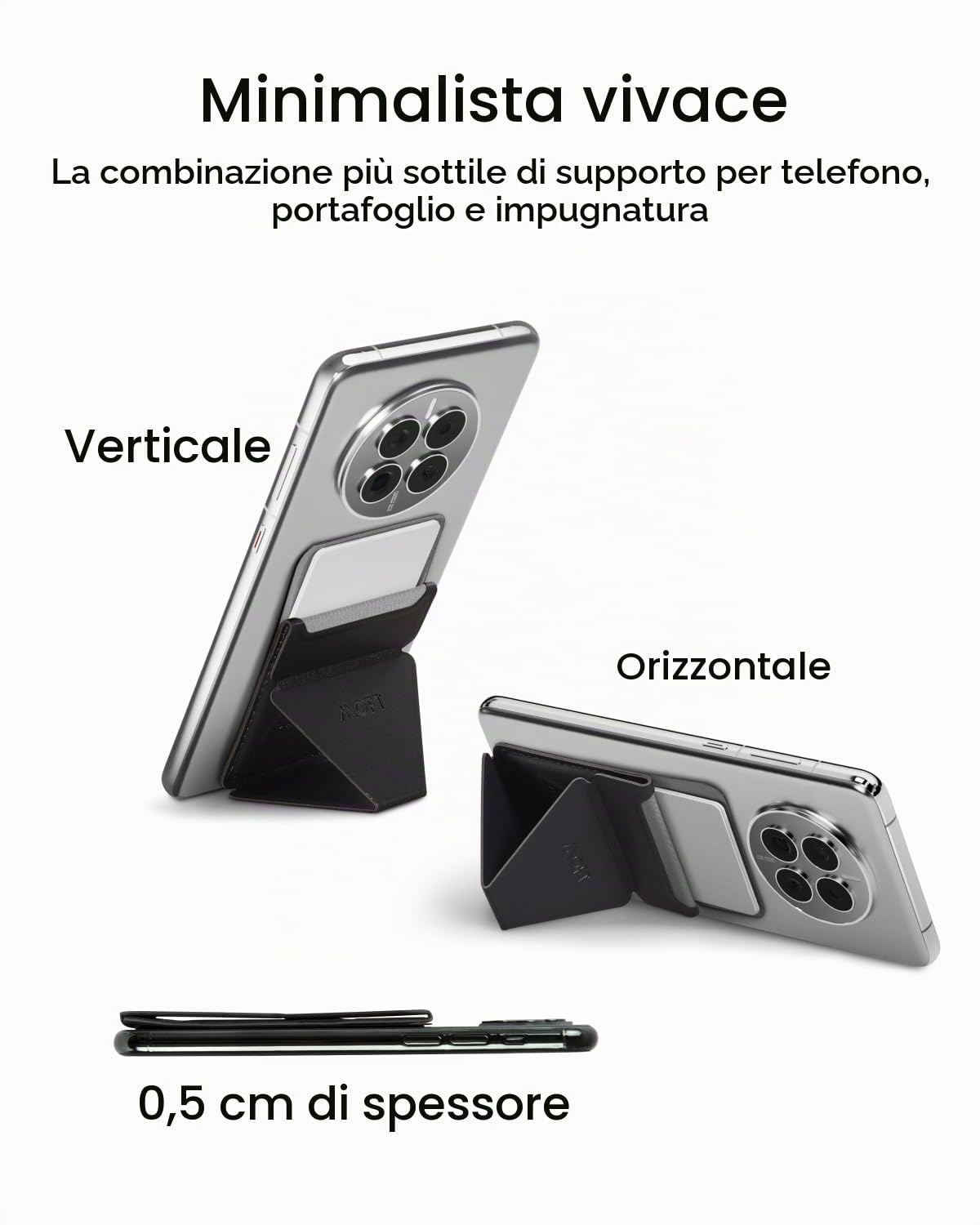 MOFT Portafogli Portacarte per Cellulare, Porta carte Adesivi Supporto per Telefono, Invisibile Adesiva Supporto Cellulare in Pelle Vegana per iPhone Android Smartphone (Jet Black)