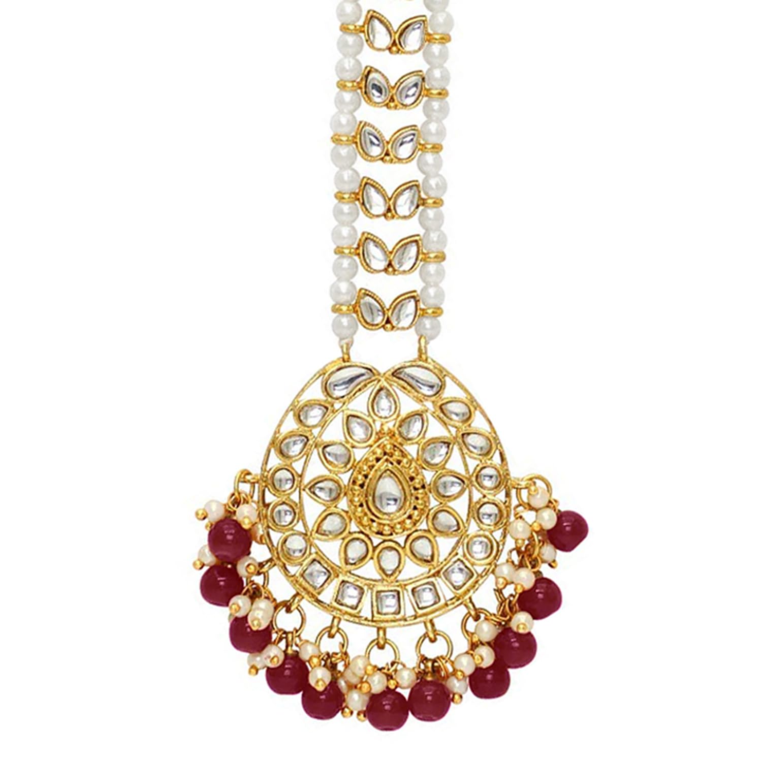 Peora Gold Plated Wedding Kundan Maroon Pearl Maang Tikka for Women (B091TW5CT4) Amazon Price History, Amazon Price Tracker