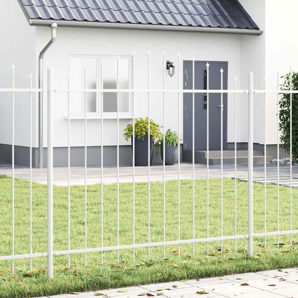 Gartenzaun 6-teilig Weiß 170 x 165 cm Pulverbeschichteter Stahl Zaunelement Sichtschutz wetterfest für Terrasse Vorgarten Abgrenzung mit Gittermatte und Pfosten