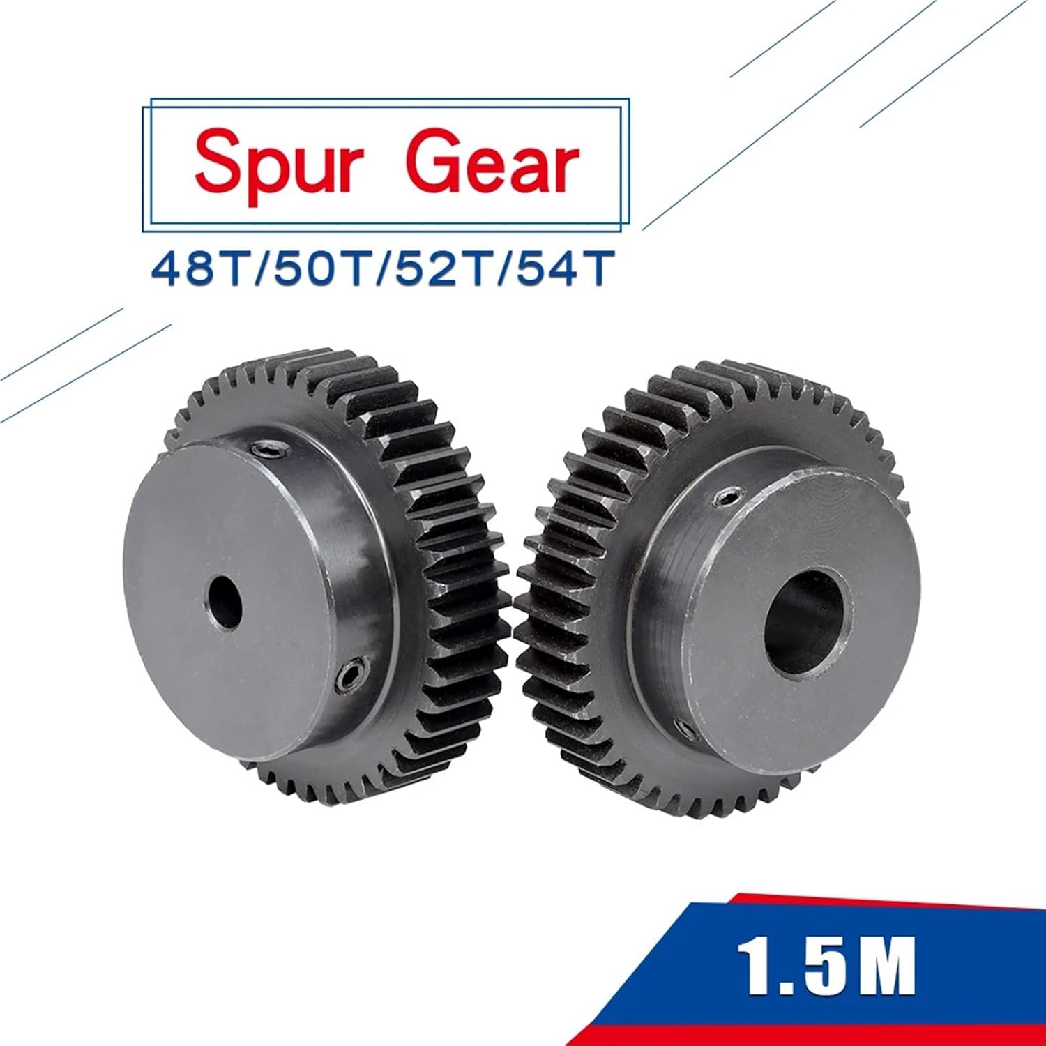 1.5M Gear Wheel 48T 50T 52T 54T Teeth Height 15mm Blackening Transmission Carbon Steel Induction Hardening Bore 8-30mm 1Pcs(14 mm,48T (Keyway Hole))