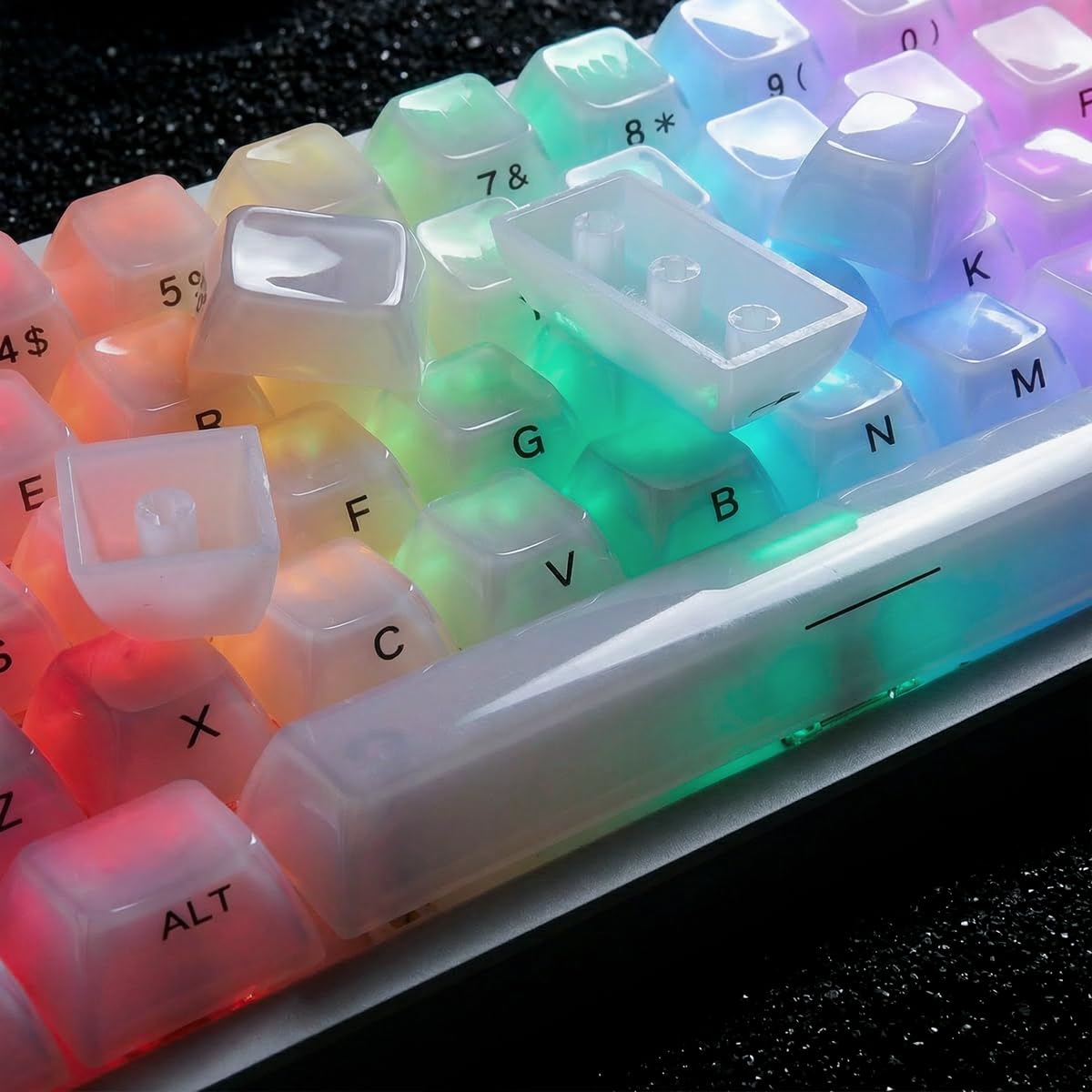 JakeTsai Crystal Jelly White Keycaps, 119 touches PC Keycaps Dye-Sub MDA Translucide Side Printed Custom Keycap for 61/68/84/87/98/100 Cherry Gateron MX Switches Mécaniques Keyboards