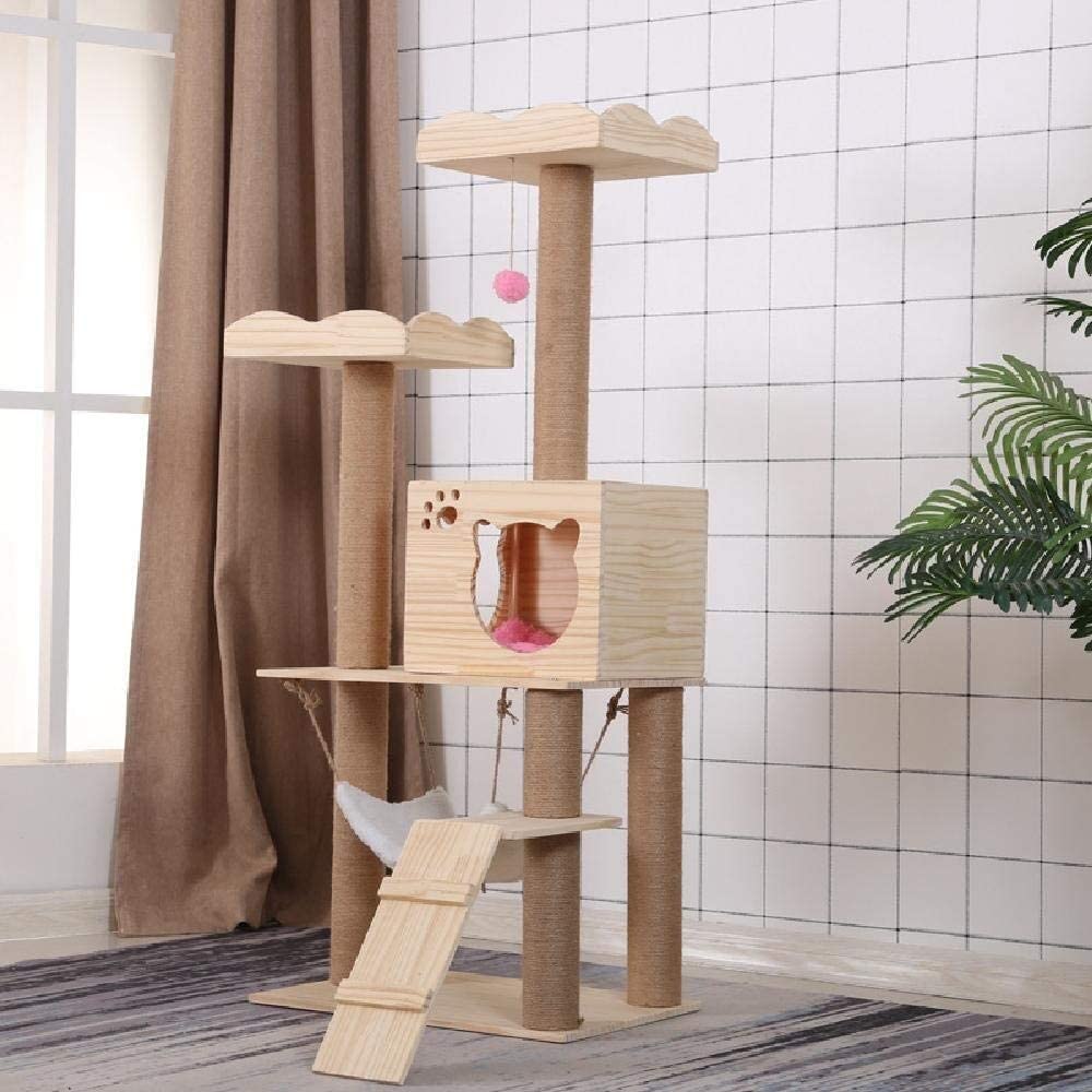 Tiragraffi, Marco De Madera Maciza para Gatos, Rascador para Gatos, Arena para Gatos, Marco De Sisal para Gatos, Multicapa con Bola De Felpa, Árbol para Gatos Stabile Piattaforma