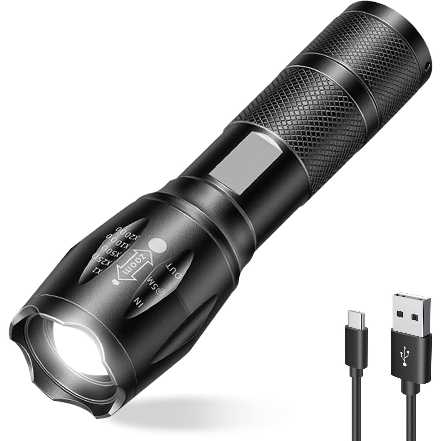 Flashlight, Ultra-Bright LED Flashlights Rechargeable 3 Modes Zoomable with 10000 Lumens for Camping Hiking Outdoor Waterproof Handheld Torch LED Tactical Rechargable Type-C Torchlight