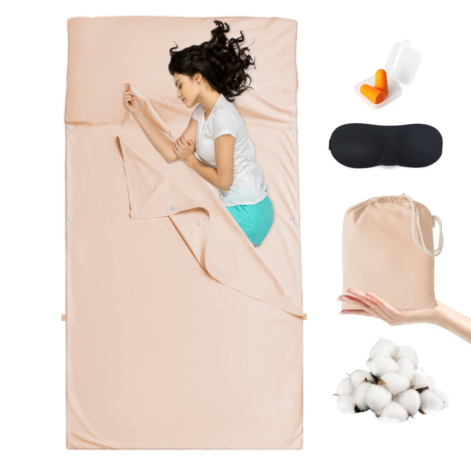 BREENHILL Cotton Sleeping Bag Liner?Single Camping Sheets & Travel Sheet Hostels & Traveling Sleep Sack for Backpacking, Hotels Lightweight Sleeping Bag Liners with Zipper Comfortable Pink