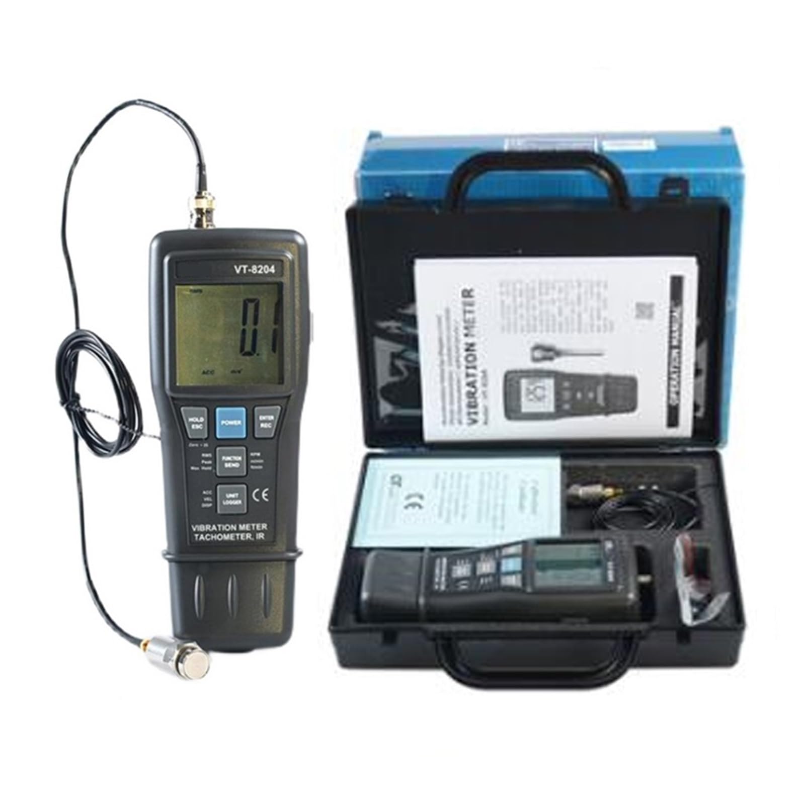 Vibrationsmesser, Vibrometer, Messrät VT-8204 Vibrationsmessrät mit hoher Präzision for den Langzeiteinsatz Beschleunigungs-, Geschwindigkeits- und Wegmessung
