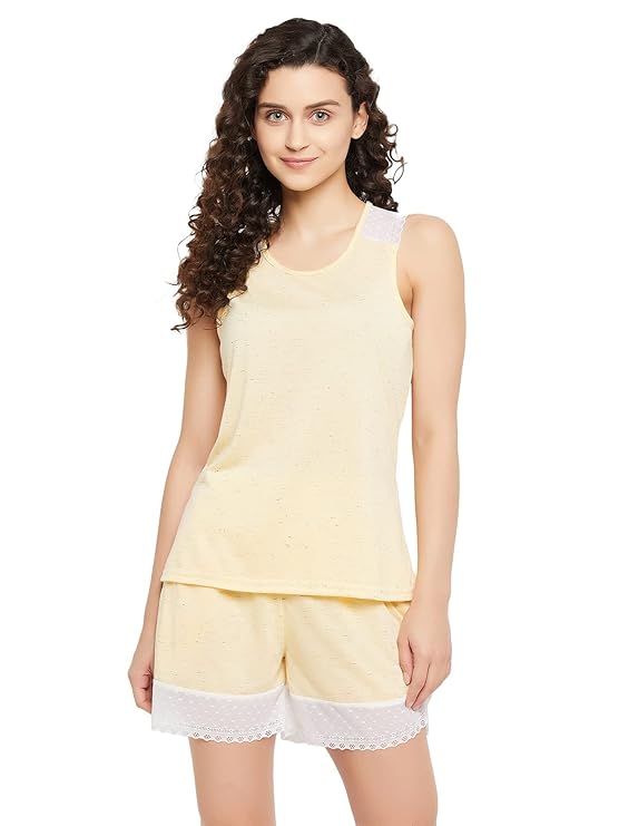 Clovia Womens Cotton Top & Shorts Set with Panels at Rs. 399