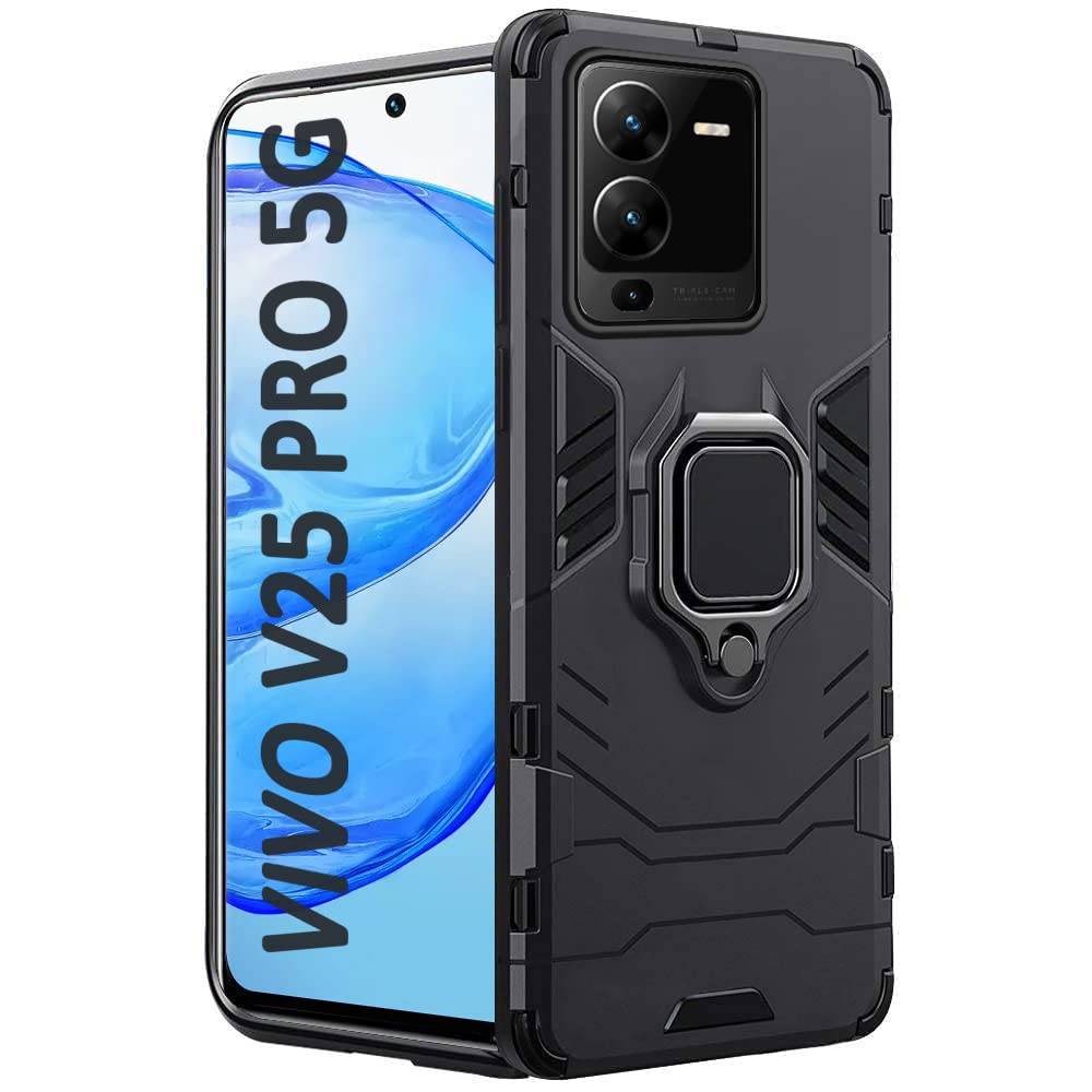 TheGiftKart Tough Armor Back Cover Case for Vivo V25 Pro 5G Bumper | Ring Holder & Kickstand in-Built | 360 Degree Protection Back Case Cover for Vivo V25 Pro 5G (PC, TPU | Black) (B0BB9QNS1X) Amazon Price History, Amazon Price Tracker