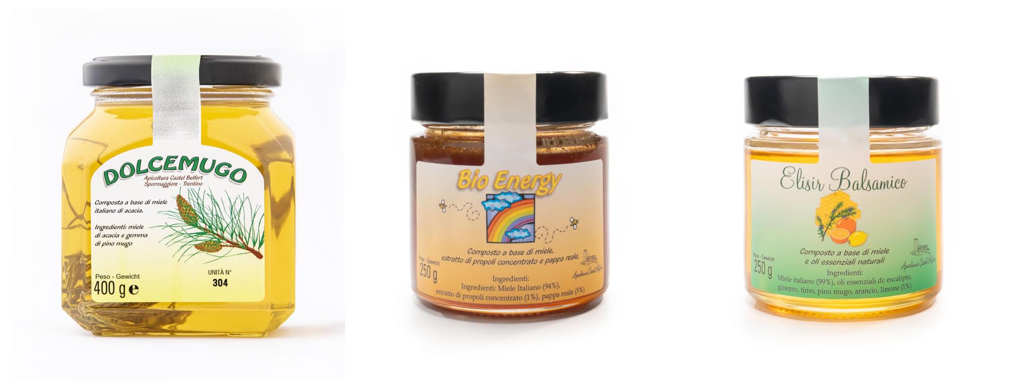 Pack Vitalità Alpina: Miele di Dolcemugo, Elisir Balsamico e di Bioenergy
