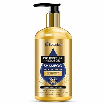 StBotanica Pro Keratin & Argan Oil Smooth Therapy Shampoo - Intense Hair Repair For Dry, Damaged & Color Treated Hair, No Parabens, Silicons or Sls/Sulphate, 300 ml
