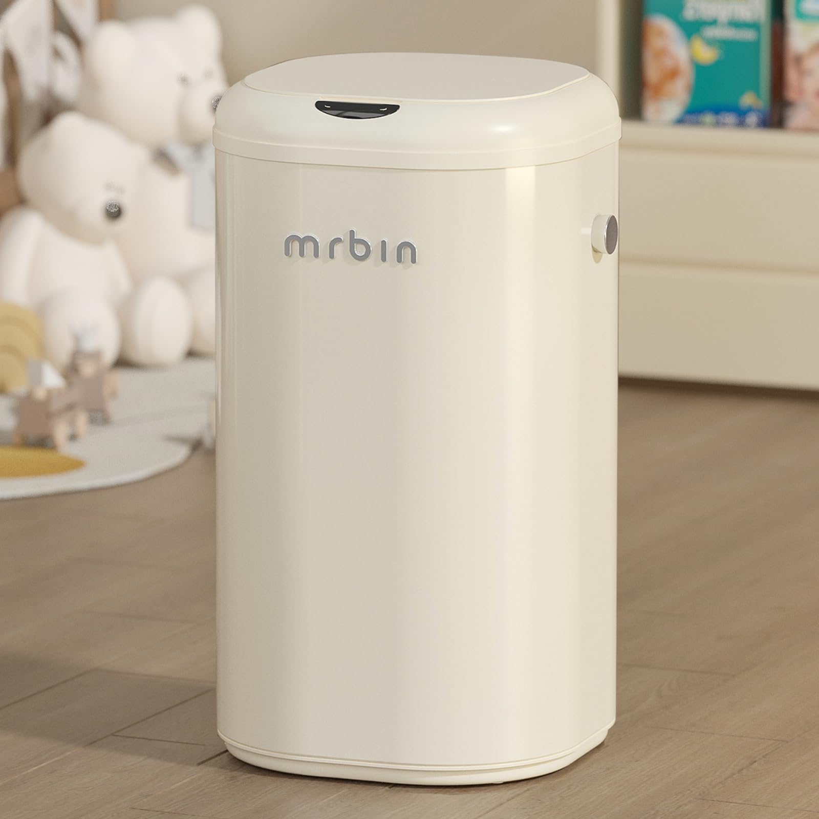 MRBIN Metal Motion Sensor Adsorption Diaper Pail Refills with Lid, 8gal / 30L Covered Touchless Square Baby Adult Trash Can, Pet Litter Garbage Bucket