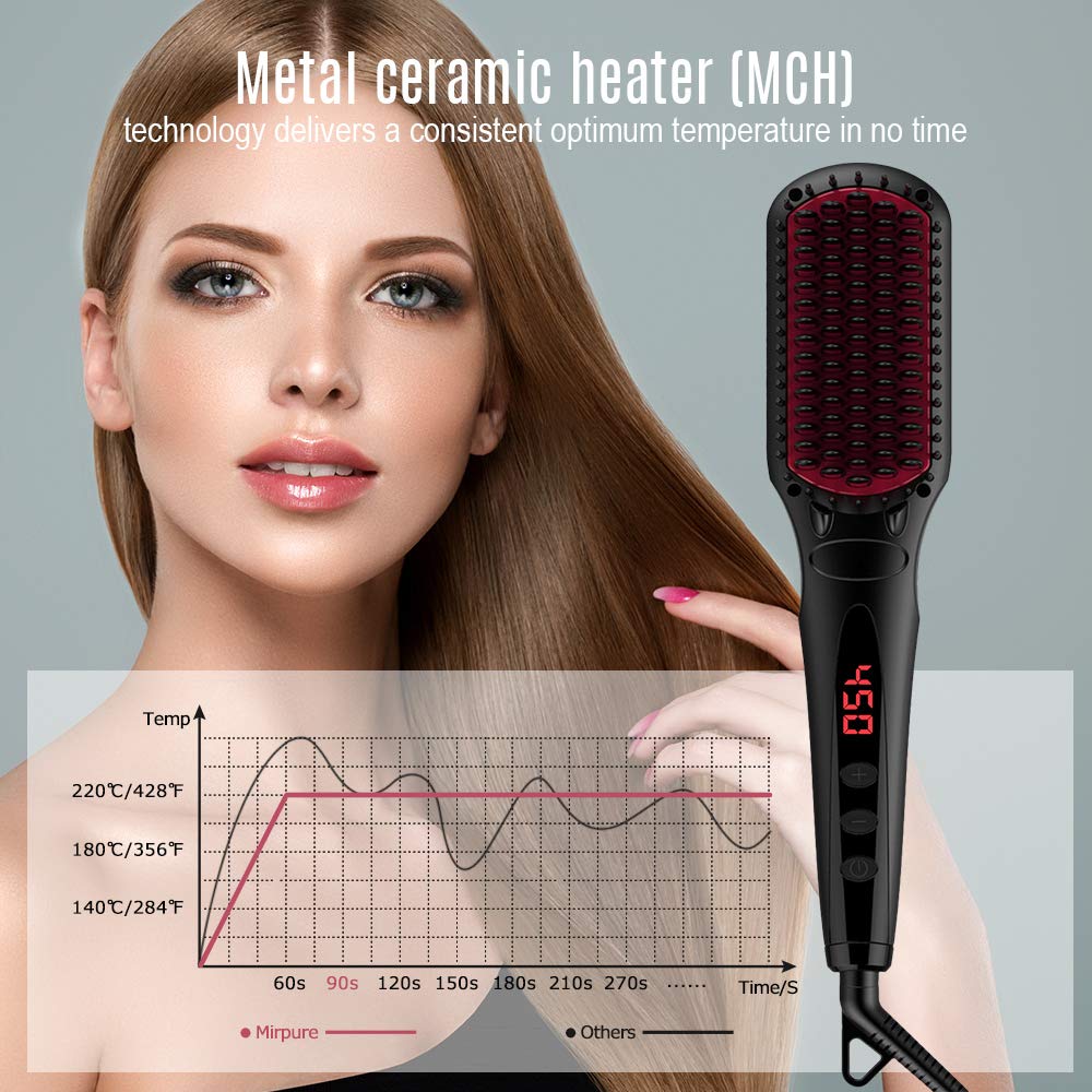 MiroPure Hair Straightening Brush 2 in 1 Ionic Hair Straightener Brush