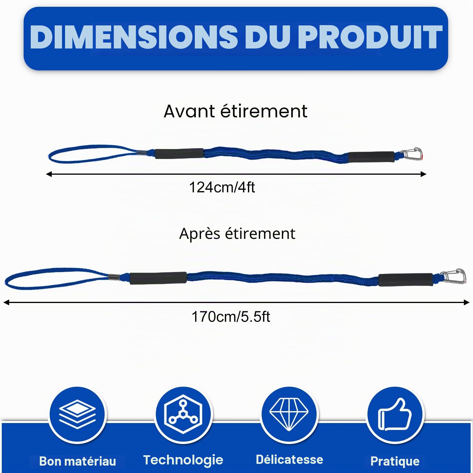 2 pièces de corde de mouillage pour bateau, accessoires de bateau, ligne de mouillage avec oeillet et crochet, corde de mouillage, accessoires d'ancrage pour bateaux, pour bateaux, kayak, jet ski