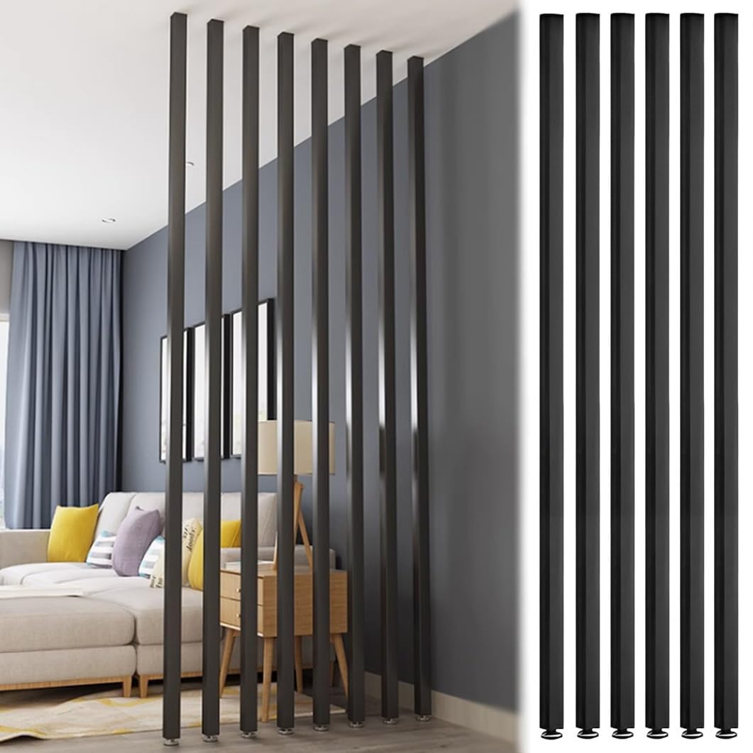 Paquete de 6 separadores de habitación de madera, pantallas de privacidad de suelo a techo, listones decorativos de pared, no requiere taladrar, perfecto para separar espacios en el hogar y la oficina