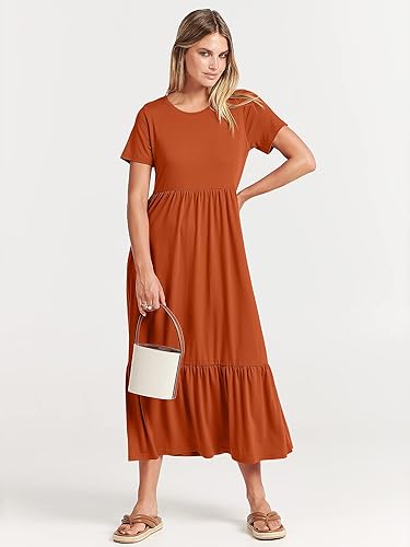 Miniatura 8 de ANRABESS Vestido de verano casual de manga corta con cuello redondo para mujer vestido de playa con bolsillos