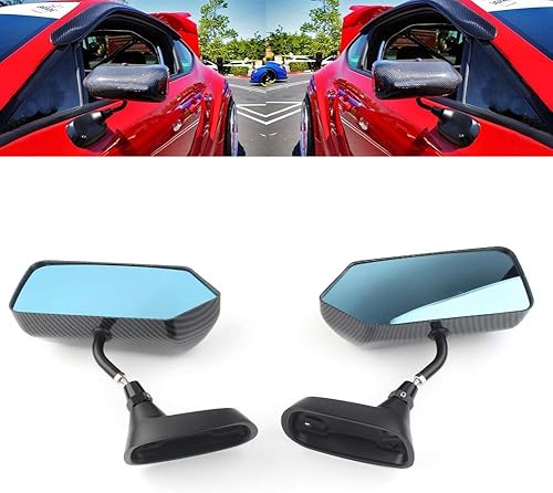 Miniatura 2 de GZYF Espejo retrovisor lateral universal estilo F1 para coche, espejos de ala azul con soportes de metal, aspecto de fibra de carbono