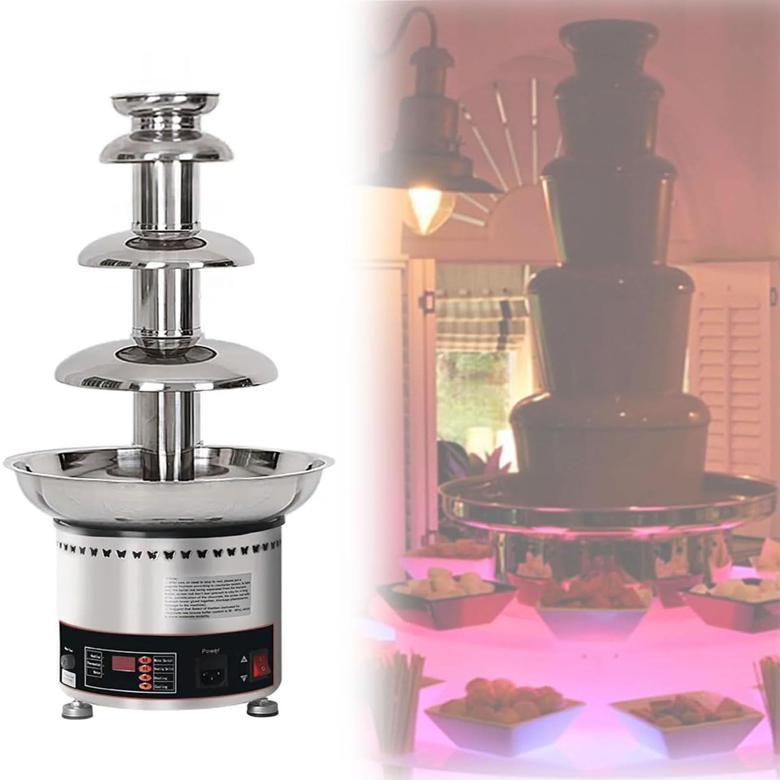 ASerZenith Cheese Heated Melting Machine,Commercial Chocolate Fondue Fountain, 4/5/6/7 Tiers Chocolate Waterfall Hot Pot,6