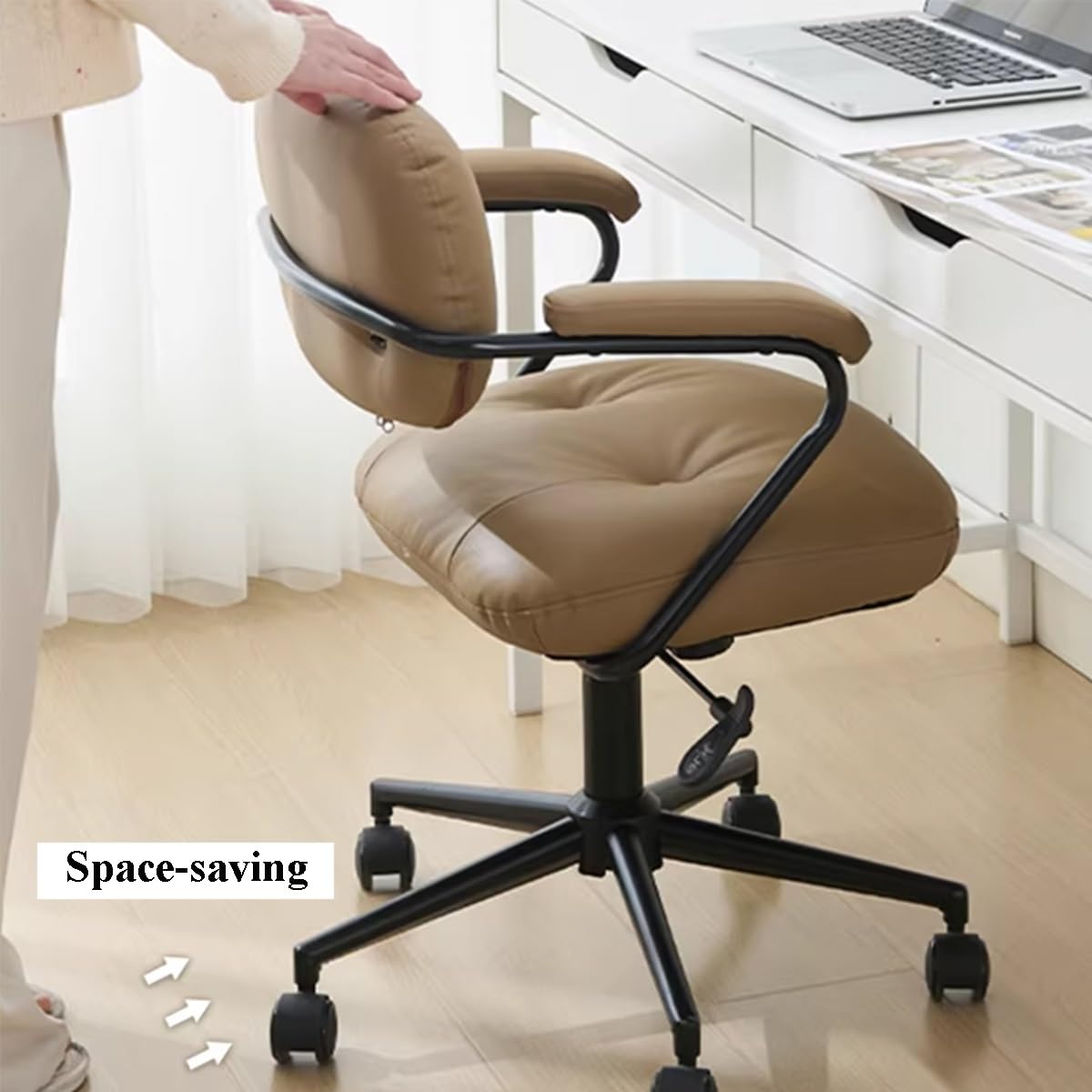 Ergonomiczne krzesło biurowe z podparciem lędźwiowym, skórzanym krzesłem obrotowym i regulowaną wysokością do domu i biura