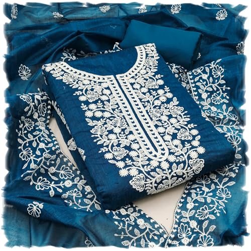 Image of Y2Y Women's Heavy Cotton Embroidery Work Unstitched Salwar Suit Dress Material With Chanderi Work Dupatta (Free Size Multi Color)