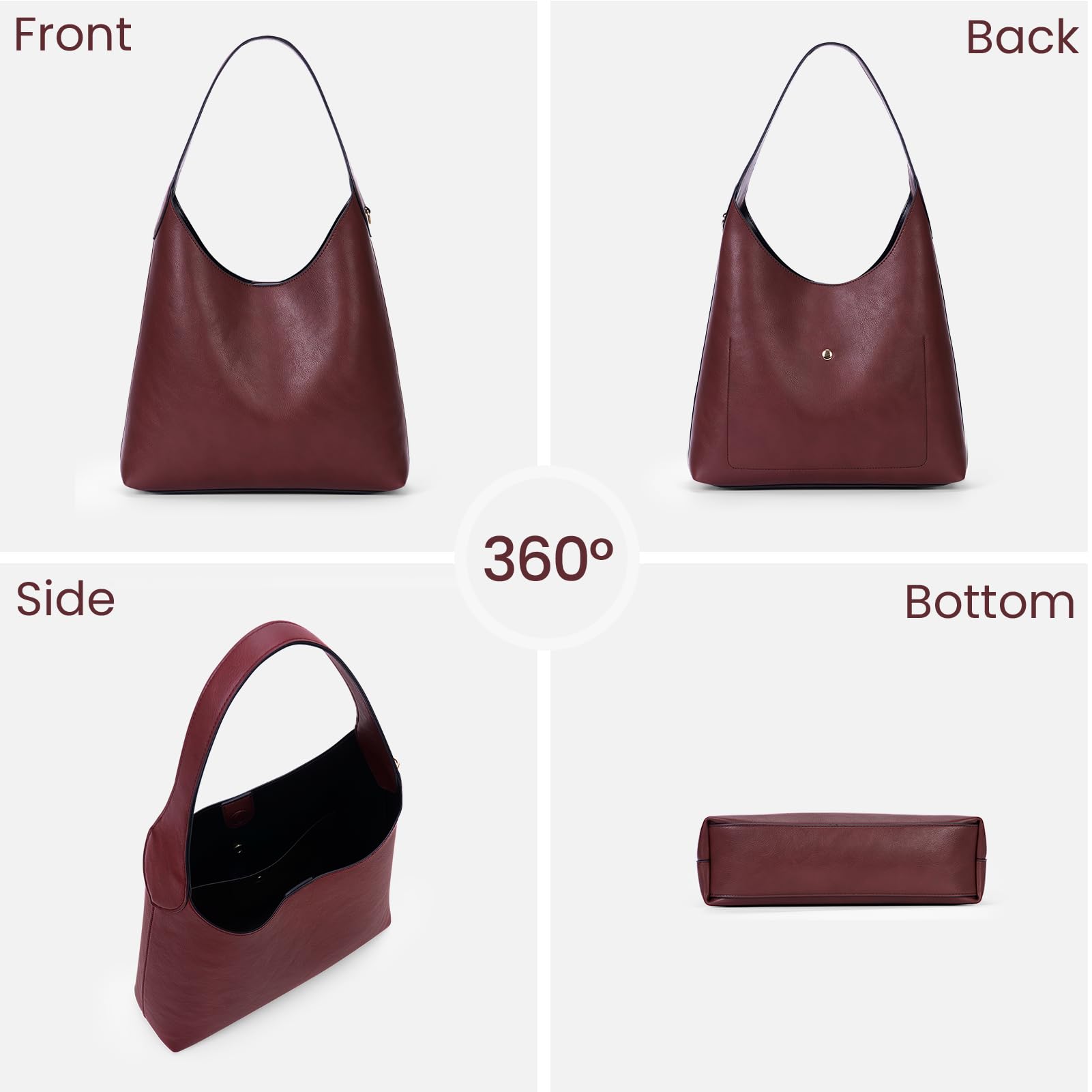 Bolsos hobo de gamuza sintética, bolso de hombro de cuero vegano para mujer, bolso mediano holgado de diseño, bolsos de mano de moda de otoño, Piel sintética, color burdeos
