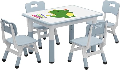 Juego de mesa y silla para niños, mesa de altura ajustable y 4 sillas para niños de 2 a 10 años, escritorio de graffiti, patas antideslizantes, mesa