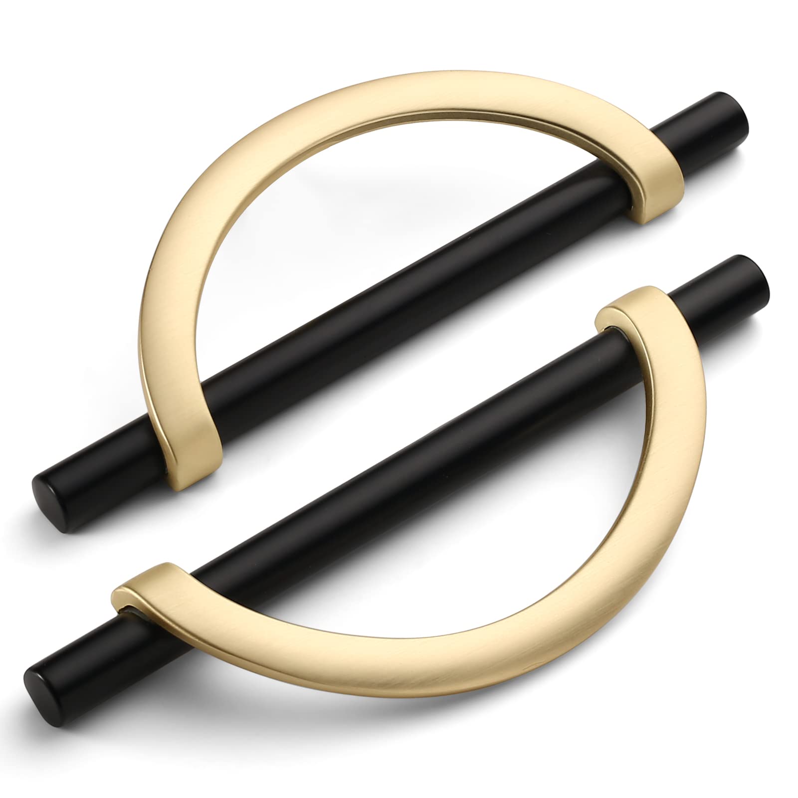 Amerdeco 6 Pack Black Brushed Gold Cabinet Pulls 5 Inch(128MM) Hole Centers Kitchen Cabinet Handles Hardware Kitchen Handles for Cabinets Cupboard Handles Drawer Pulls