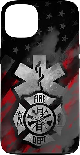 iPhone 13 EMT EMS bombero rojo humo línea usa bandera americana caso