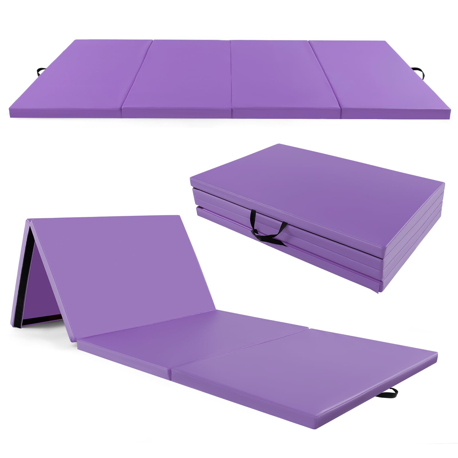 COSTWAY Tappetino Palestra Pieghevole a 4 Pannelli, Tappetino Ginnastica 300 x 117 x 5 CM con Maniglie e Chiusure a Strappo, per Ginnastica, Yoga e Stretching