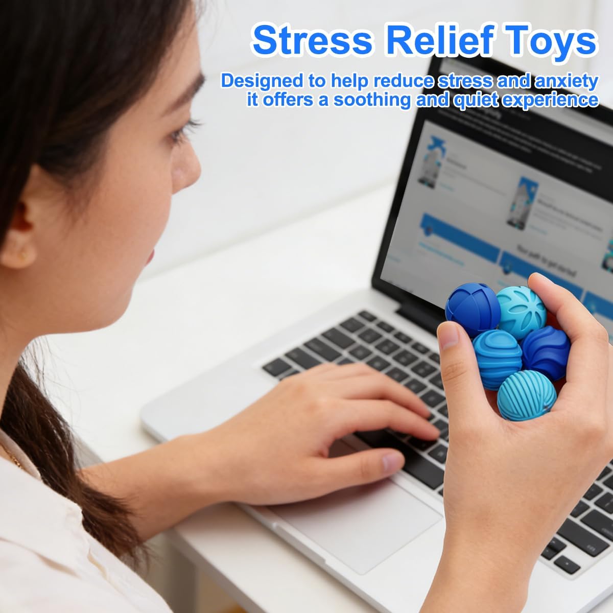 Magnetic Silicone Balls Fidget Toys for Adults Teens，6PCS Stress Relief Sensory Toys for Autism ADHD Anxiety, Calming, Fun Office Desk Textures Toy, Chritmas Birthday Gifts for Women, Men (Blue)