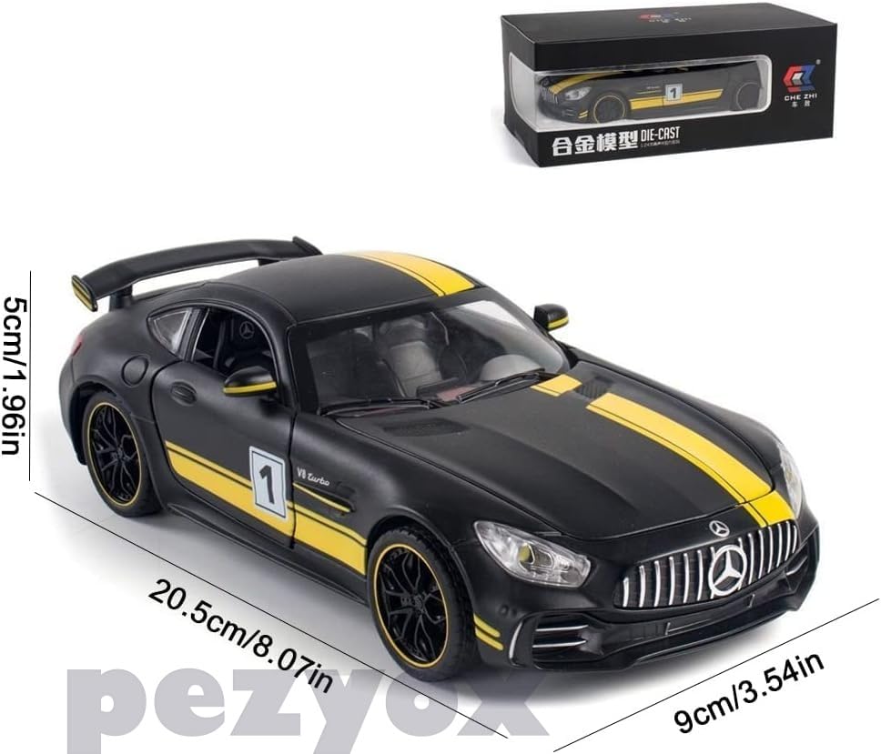 Image of 1 /24 Benz AMG GTR Toy Cars Model Car, Zinc Alloy Pull Back Toy car with Sound and Light for Kids Boy Girl Gift (Black)