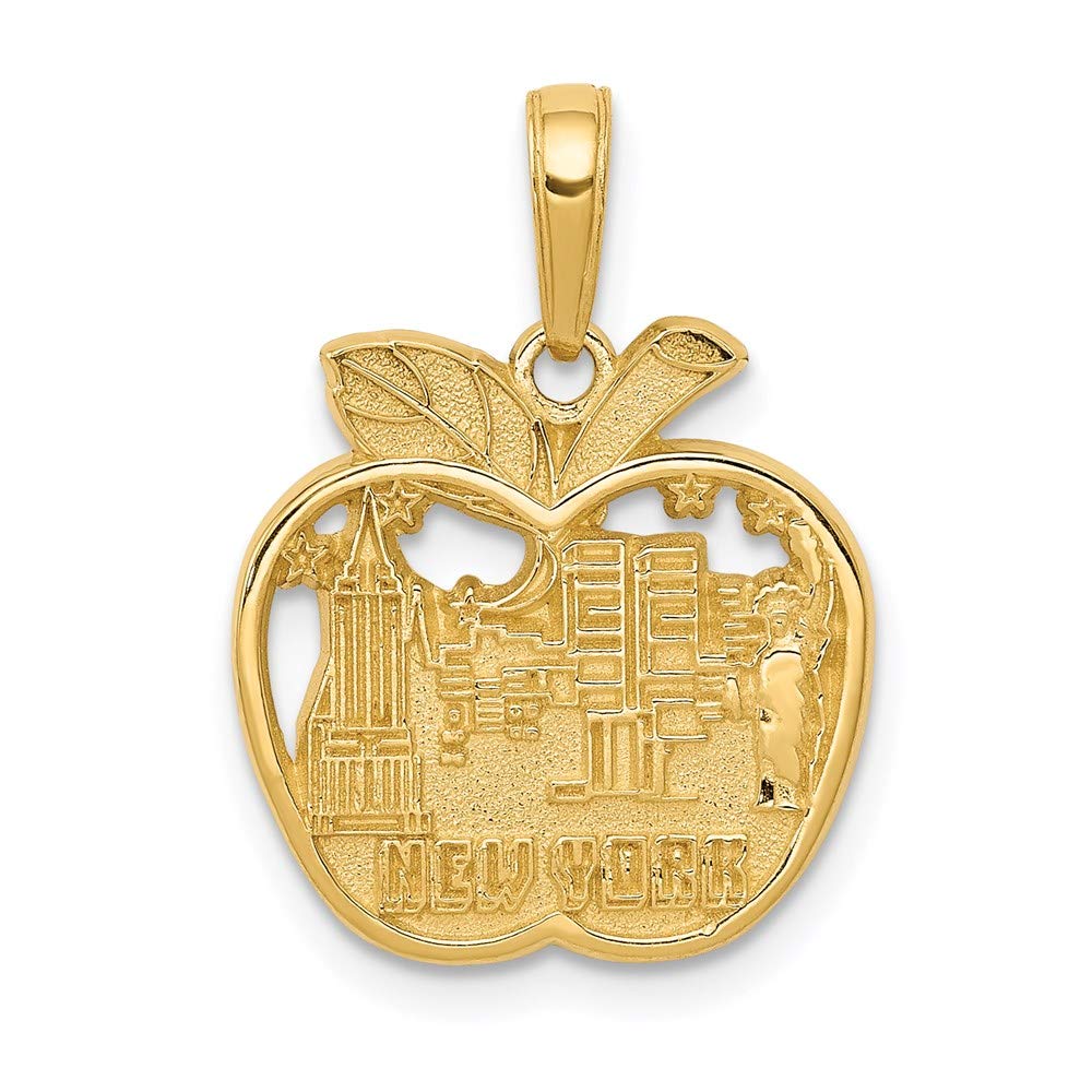 14k Yellow Gold New York City Skyline In Apple Pendant Charm Necklace Travel Transportation Fine Jewelry Gifts For Women
