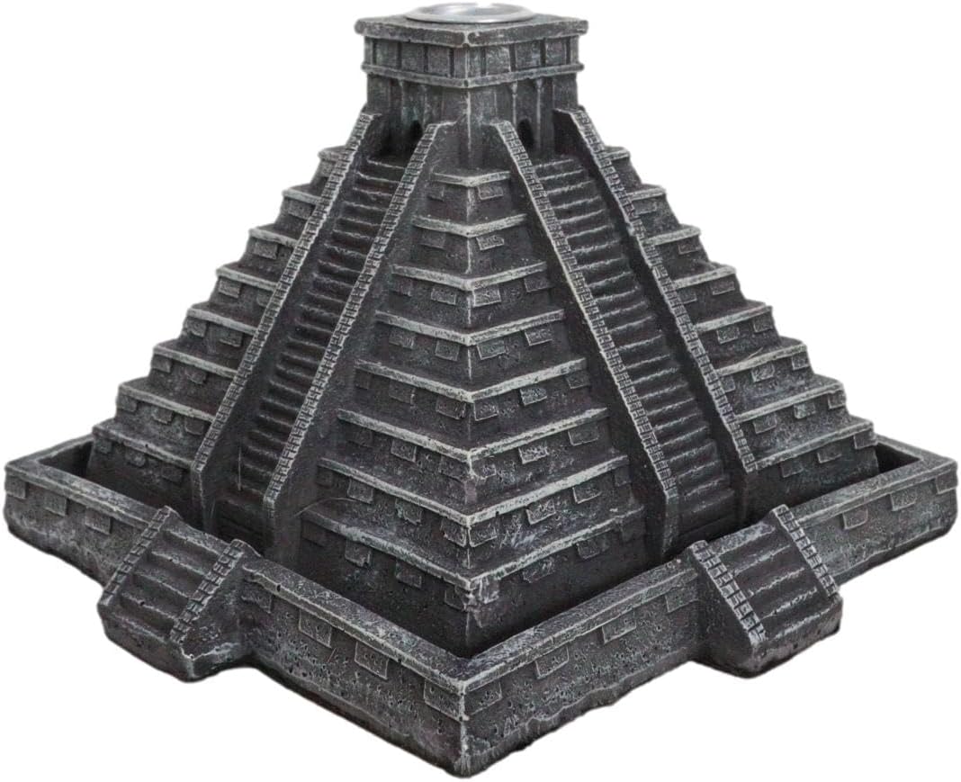 Ebros Gift Temple of Kukulcan Mesoamerican Aztec Step Pyramid Of The Sun And Moon Decorative Backflow Incense Cone Burner Holder Figurine