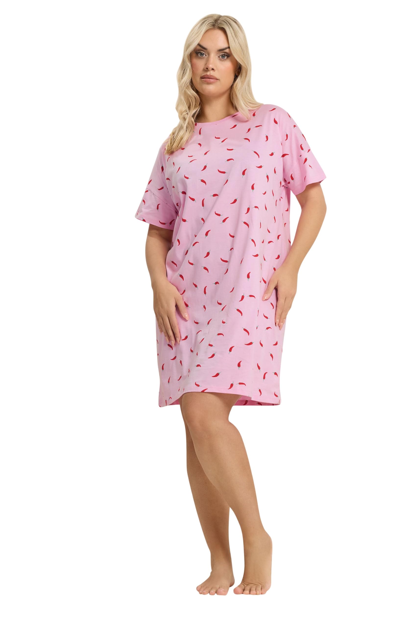 Yours Women's Pink Curve Chili Sleep Tee Nightdress - Plus Size Curve