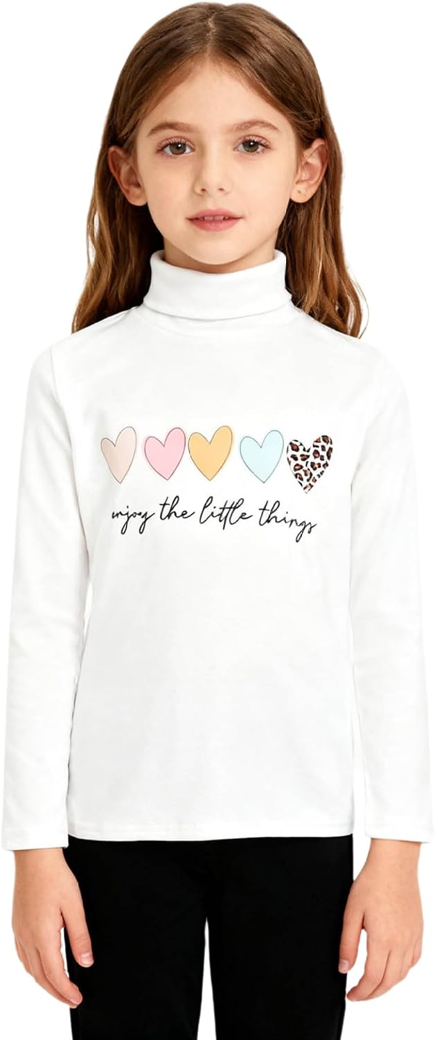 Girls Printed Turtle Neck Long Sleeve Fleece Mock Thermal Base Layer Undershirt