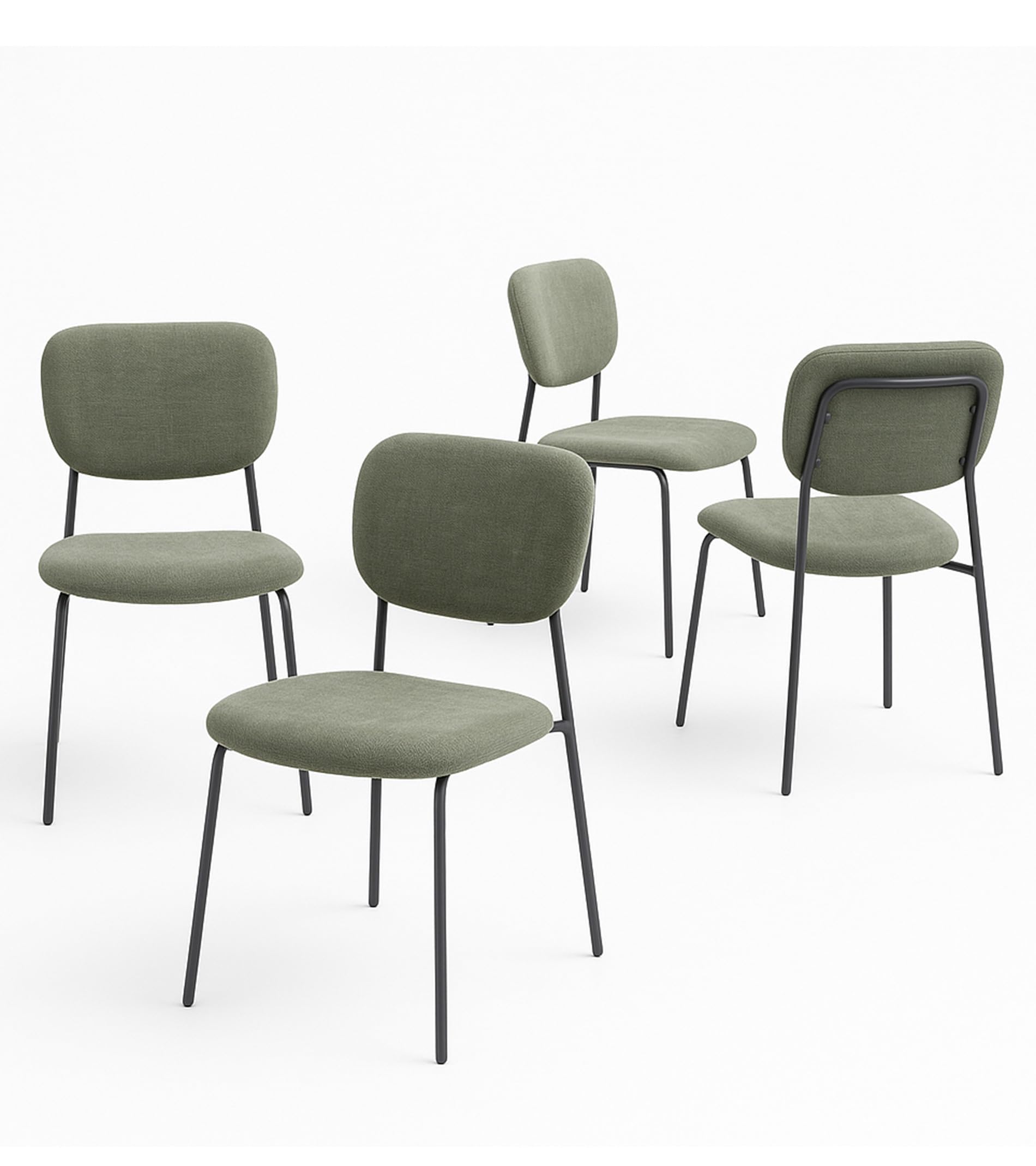 Home Heavenly® Pack 4 Sillas Tull – Sillas Apilables con Estructura Metálica, Tapizado en Tela Poliéster, Diseño Moderno para Comedor, Cocina y Eventos (85x51x44 cm) Color Verde