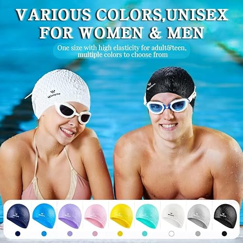 Miniatura 7 de 2 Pack Unisex Silicone Swim Cap for Women Men, Large Size Swimming Caps for Long HairBraids to Keep Hair Dry, Waterproof Bathing Caps for Swimming